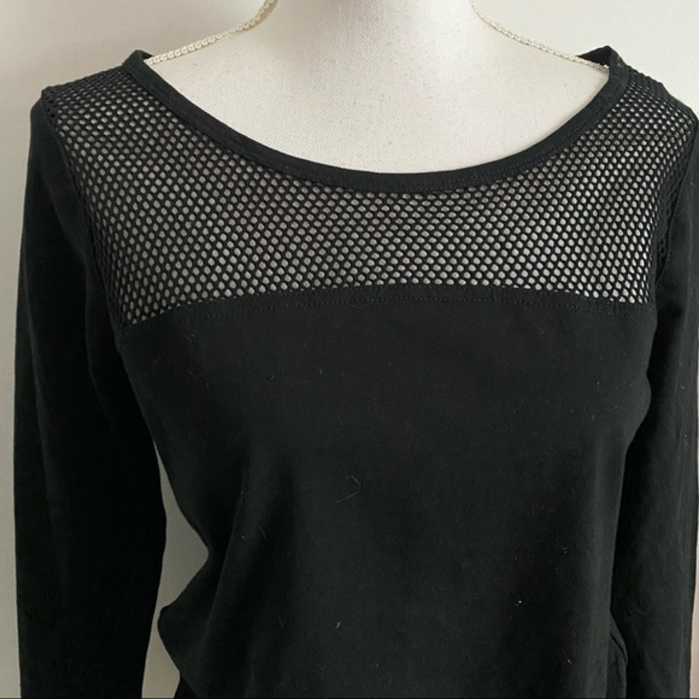 Fabletics Solid Black Long Sleeve Mesh Neck Cutou… - image 3